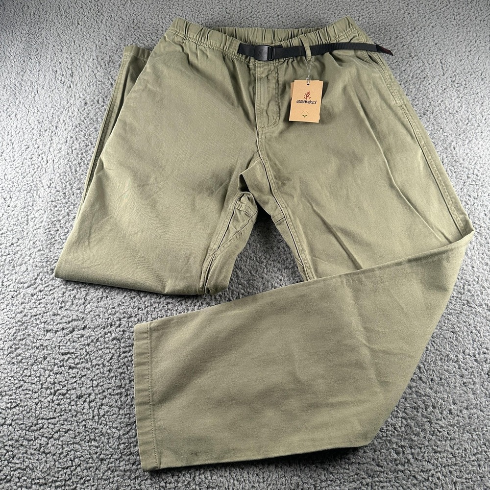 Gramicci Chino Pants Mens Medium Green Cactus Pigment Belted Cotton Casual